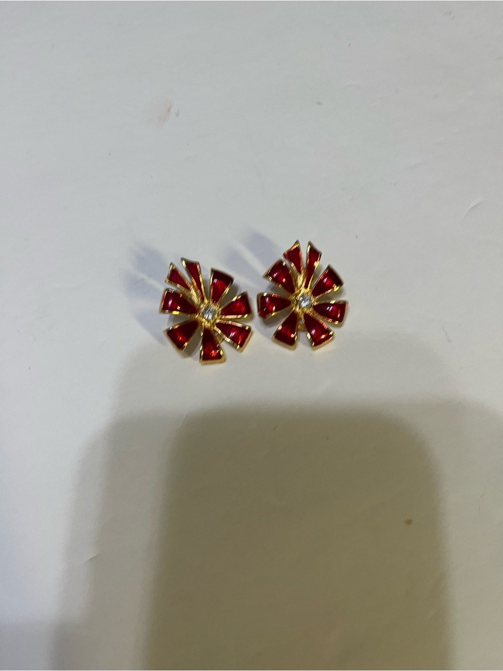 Lia Sophia Gold-Tone Red Enamel Flower Stud Earrings clip -ons